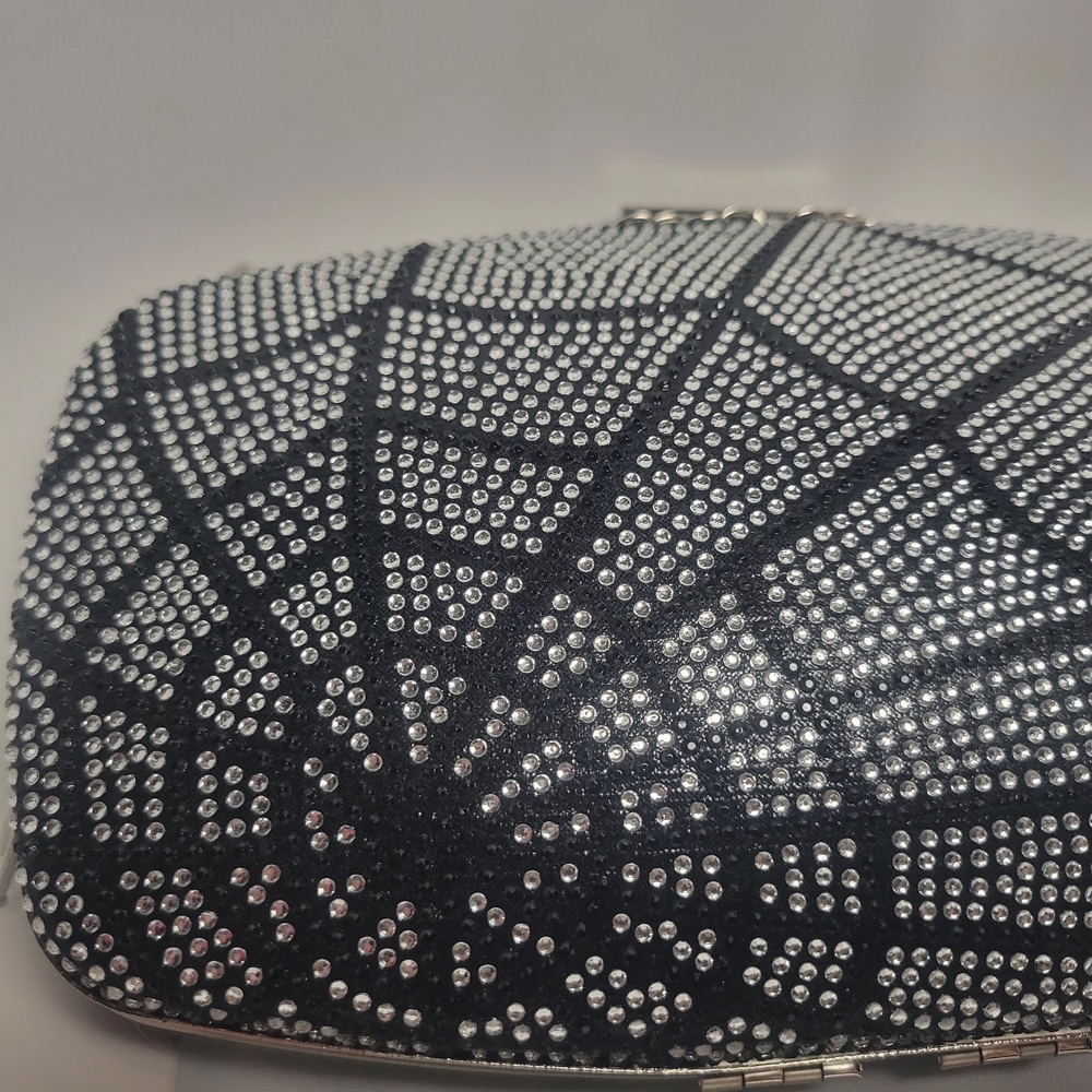 Sparkly Black & Silver Rhinestone Spiderweb Design Crossbody Purse New Gothic - Picture 2 of 8